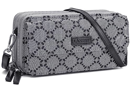 RFID Crossbody Wallet Wristlet Purse with Phone Pocket For Women Vegan Leather - color: Grey Jacquard