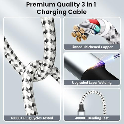 Travel Essentials 3in1 USB C Multi Charging Cable for iPhone Watch Charger - color: Gray&White, size: AC to C+L+iWatch