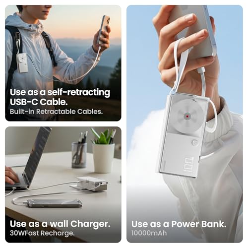 sharge 3 in 1 Power Bank 10000mAh with Retractable Cable Portable Charger