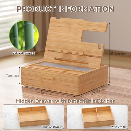 Pezin&Hulin Docking Station with Drawer, Nightstand Organizer (Nature) - color: nature