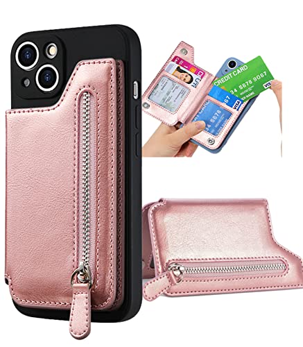 Stick on Wallet for Phone Case, Adhesive Card Holder for Back of Phone Cases Flip Leather Zipper Wallet Sleeve Pocket Compatible with iPhone, Samsung Galaxy Most Smartphones Rose Gold - color: Rose Gold