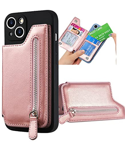 Stick on Wallet for Phone Case, Adhesive Card Holder for Back of Phone Cases Flip Leather Zipper Wallet Sleeve Pocket Compatible with iPhone, Samsung Galaxy Most Smartphones Rose Gold - color: Rose Gold