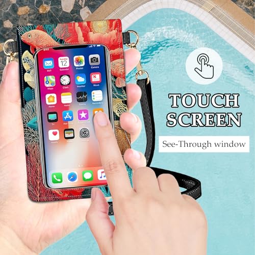 Small Crossbody Bags for Women Touchscreen Cell Phone Bag Cross Body Purses with adjustable Strap,Gifts For Teenage Girls - color: Vibrant Sea Turtle Ocean Art