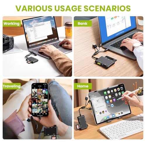7 in 3 SIM Card Reader& CAC Reader Military Smart Card Reader for iPhone/PC - color: Black, size: USB/Lightning/US-C SIM cardreader