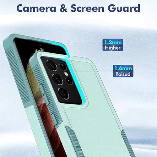 for Samsung Galaxy S21 Ultra Case: Dual Layer Protective Heavy Duty Cell Phone Cover Shockproof Rugged with Screen Protector - Military Protection Bumper Tough - Samsung Galaxy S21 Ultra 5G, Green - color: Mint Green (PC) + Mint Green (TPU)