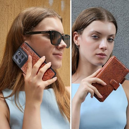 Harryshell Detachable Wallet Leather Case Compatible with Motorola Moto G Power 2025 / G Power 2026 Magnetic Phone Case Zipper with Cash Coin Pocket Multi Card Slots Holder Wrist Strap (Flower Brown) - color: Flower Brown, size: Moto G Power 2025 / Moto G