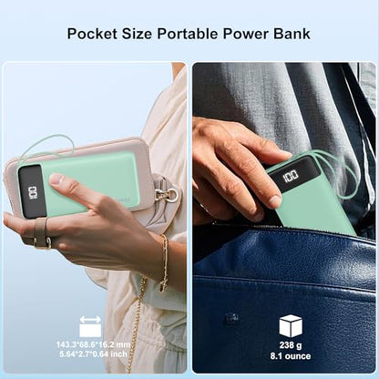 Portable Charger Built-in Cables,10000mAh Fast Charge Power Bank for iPhone - color: Green