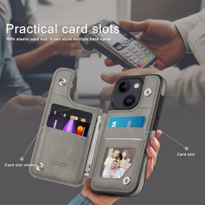DJDUCK Designed for iPhone 15 Case Wallet with Card Holder, [Magnetic Clasp Cover] [RFID Blocking Leather Protection] Shockproof Women Men Cases 6.1 Inch for Apple 15 Grey - color: Grey