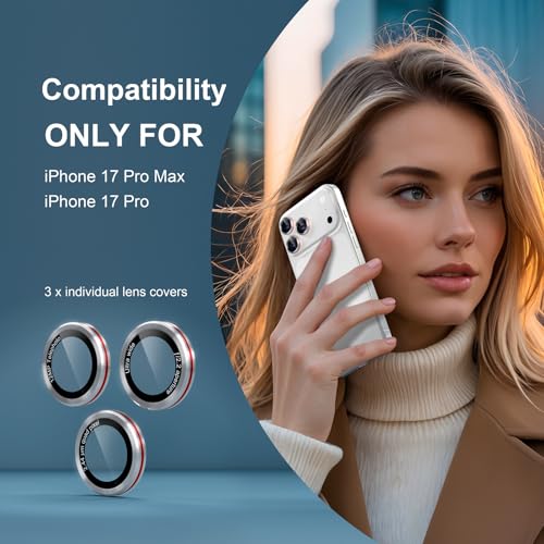 Compatible with iPhone 17 Pro Max/17 Pro Camera Lens Protector - color: Silver + Red