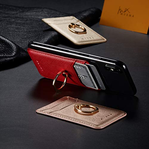 Phone Card Holder with Ring Grip for Back of Phone,Adhesive Stick-on Credit Card Wallet Pocket for iPhone,Android and Smartphones Rosegold - color: RoseGold
