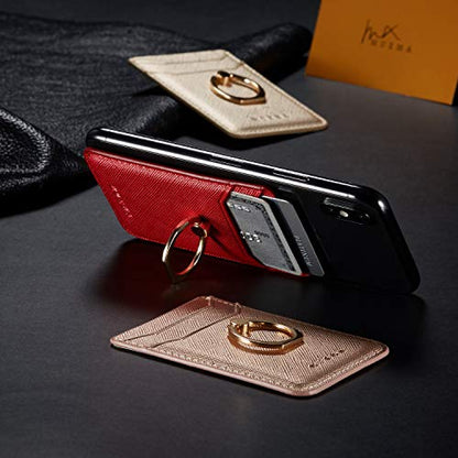 Phone Card Holder with Ring Grip for Back of Phone,Adhesive Stick-on Credit Card Wallet Pocket for iPhone,Android and Smartphones Rosegold - color: RoseGold