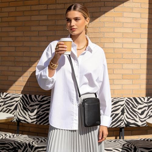 befen Genuine Leather Crossbody Cell Phone Purse for Women, Small Zip Around RFID Blocking Crossbody Wallet Bags - color: Black