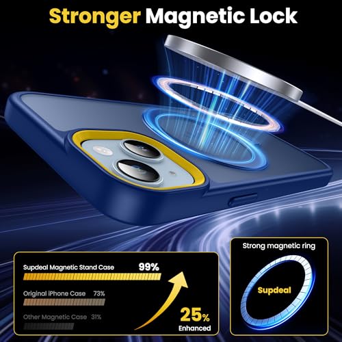 Supdeal Magnetic Stand Case for iPhone 13/14, [360° Rotating Invisible Kickstand] [Compatible with Mag Safe] [Military Grade Protection] Ring Magnet Holder Matte Phone Cover, 6.1'', Blue - color: Blue, size: iPhone 13/14