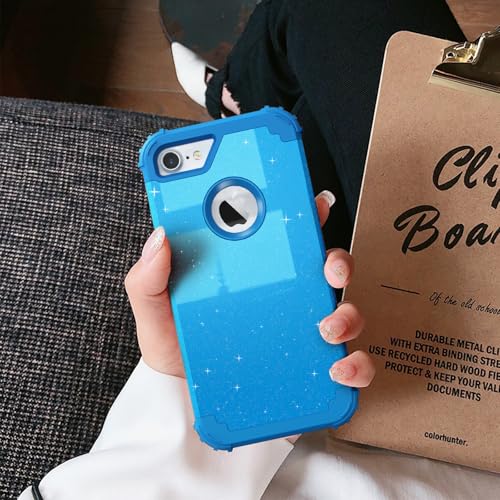 IDweel for iPhone 8 Case & for iPhone 7 Case with Screen Protector,Luxury 3 in 1 Shockproof Hybrid Heavy Duty Hard PC Cover Soft Silicone Sturdy Bumper Full Body Sturdy Cover,Glitter Sky Blue - color: Glitter Sky Blue