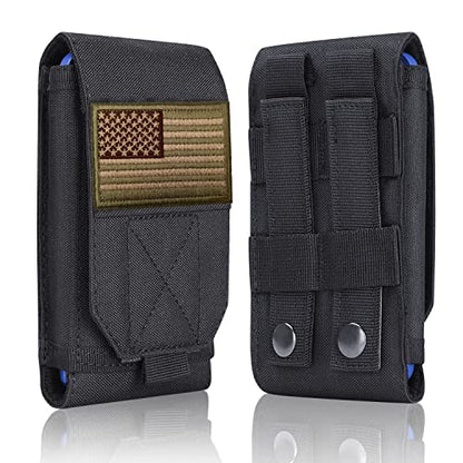 Black Tactical Molle Cellphone Pouch Case,Heavy Duty Waterproof Phone Holster Bag for iPhone 11 12 13 Pro Max for Samsung S22 S21 S20 FE Note 20 A02S A13 A12 Less 6.7" Phone with US Flag Patch - color: Black & 1 Green Patch