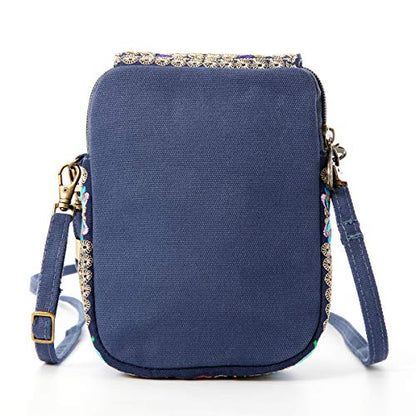 SILKAREA Embroidered Cute Mini Crossbody Bag for Women Small Handbags Wristlet Wallet Bag Cell-phone Pouch Coin Purse - color: Blue + Flower-small