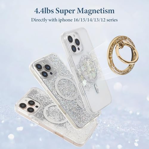 Magnetic Phone Ring for MagSafe Grip [Super Magnet] Gold Twinkle Design Ring Holder Stand, magsafe pop Socket (Gold) - color: Gold