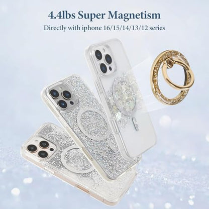 Magnetic Phone Ring for MagSafe Grip [Super Magnet] Gold Twinkle Design Ring Holder Stand, magsafe pop Socket (Gold) - color: Gold