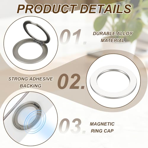 PATIKIL Phone Ring Holder, Metal 360 Rotation Magnetic Phone Grip Holder Stand with Adhesive Backing Smartphone Finger Grip Kickstand for Tablet Case Car Mount Accessory, Gray - color: Gray