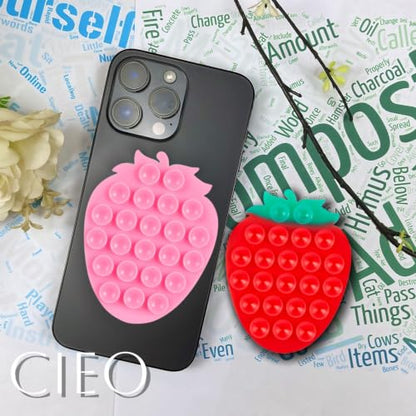 CIEO SuctionPhone Grip, Strong Silicone Suction,Strawberry Sticky Grip,Suitable for Selfies and Videos on Mirrors, Bathrooms and Smooth Surfaces, Compatible with iPhone (Strawberry Pink) - color: Strawberry Pink