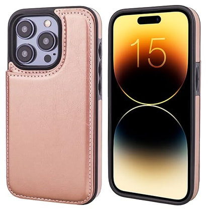 ONETOP for iPhone 15 Pro Wallet Case with Credit Card Holder,Rosegold | Kickstand,ID/Cash Holder,Case Wallet with Card Slots,Double Magnetic Clasp,Durable PU Leather Shockproof Cover for Women Men - color: Rose Gold