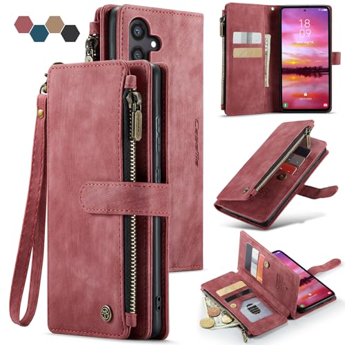 Samsung Galaxy S24 5G Wallet Case with Card Holder Kickstand Magnetic Zipper Pocket Lanyard Strap Wristlet,Leather Flip Case Wallet for Samsung Galaxy S24 5G 6.2 Inch(Red) - color: Red, size: S24 5G 6.2 Inch