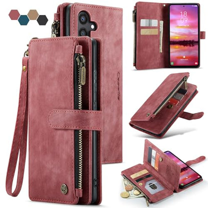 Samsung Galaxy S24 5G Wallet Case with Card Holder Kickstand Magnetic Zipper Pocket Lanyard Strap Wristlet,Leather Flip Case Wallet for Samsung Galaxy S24 5G 6.2 Inch(Red) - color: Red, size: S24 5G 6.2 Inch