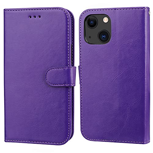 Bocasal Detachable Wallet Case Card Holder for iPhone 13, Purple | RFID Blocking Kickstand Card Slots Holder PU Leather Magnetic Shockproof Wrist Strap Removable Flip Protective Cover 6.1 inch - color: Purple