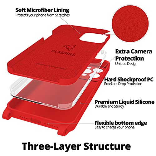 Crossbody Lanyard Strap Case for iPhone 14 Pro Max, Neck Cross Body, Adjustable Holder Removable, Drop Protection Shockproof, Hands-Free Silicone Case 6.7 inch, 150 cm Strap, iP14PM - Red - color: Red