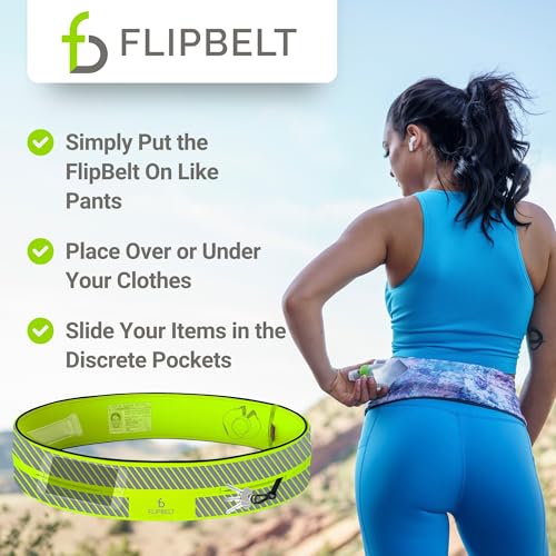 FlipBelt Classic Running Belt, Phone Holder for Running, Money Belt Pouch - color: Reflective Neon Yellow, size: Small