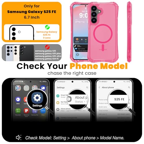 WRJ Magnetic Clear for Samsung Galaxy S26 FE Case,Samsung S25 FE Case [Fit for MagSafe][Military Grade Drop Protection] Translucent Shockproof Protective Phone Case-Hot Pink - color: Hot Pink, style: Transparent