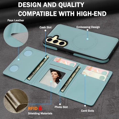 for Samsung Galaxy S24 Wallet Case, 2-in-1 Detachable Magnetic Wallet Case, Card Holder RFID Blocking, Fashionable Faux Leather Card Slot & Folding Design (Blue) - color: Blue, size: Samsung Galaxy S24