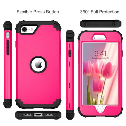 BENTOBEN for iPhone SE 2022 Case and iPhone SE 2020 Case, Heavy Duty 3 in 1 Full Body Rugged Shockproof Hybrid Hard PC Soft Rubber Case for iPhone SE 3rd/2nd Gen, Hot Pink/Black Design - color: Black/Hot Pink