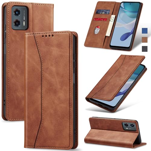 Jasonyu Flip Wallet Case for Moto G 5G (2023),Leather Magnetic Folio Cover with Card Holder,Kickstand - TPU Shockproof Durable Protective Phone Case,Brown | PU Leather Magnetic Folio Cover,with Card Holder,Kickstand,TPU Shockproof,Durable,Protective Phone