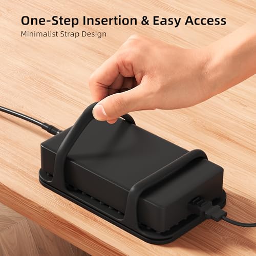 ELETIUO Universal Silicone Laptop Charger Holder,Under Desk Power Brick Mount Organizer for Charging Brick & Cables,Flexible Non-Slip Power Bricks Mount,Secure Supply Holder for Laptop Charger,Black - color: Black