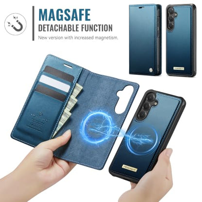 for Samsung Galaxy S25 Plus 2in1 Detachable Wallet Case, Sea Blue | Compatible with Magsafe, Magnetic, RFID Blocking Card Holder, Shockproof, Kickstand, Wireless Charging, PU Leather Flip Cover - color: Sea Blue, size: Galaxy S25 Plus - 6.7"
