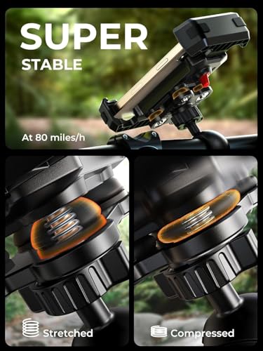 Motorcycle Phone Mount Holder - [Dual Vibration Dampener] [Upgrade Handlebar Clip] Motorcycle Cell Phone Holder, Bike Phone Mount, Fit iPhone 16/15/14/13 Pro Max, 4.7-6.7" Phones, Black
