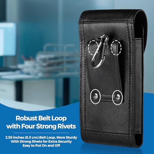 Genuine Leather Phone Belt Case with Belt Clip Belt Loop, Cell Phone Holster Fits 6.5" Large Smartphones, Sturdy Utility Phone Pouch Belt Holder for Daily Use, Travel, Hiking, Working (Black) - color: Black