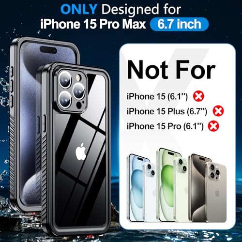 MOZOTER for iPhone 15 Pro Max Case Waterproof with Clear Sound | [IPX8 Underwater Case][Full Body Shockproof & Dropproof]Built-in Screen Protector for iPhone 15 Pro Max 6.7 inch-Black - size: For iPhone 15 Pro Max-6.7"