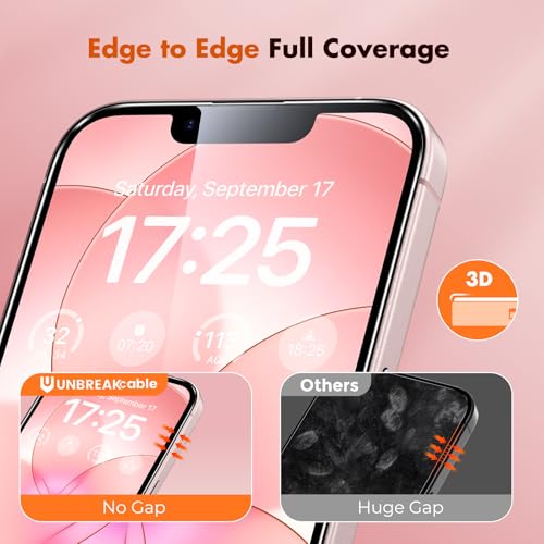 UNBREAKcable for iPhone 17e Screen Protector, 3-Pack Shatterproof Tempered Glass [Easy Installation Frame] [99.99% HD Clear] [9H Hardness] [Case Friendly] [Bubble Free] for Apple iPhone 17e 6.1 inch - size: iPhone 17e
