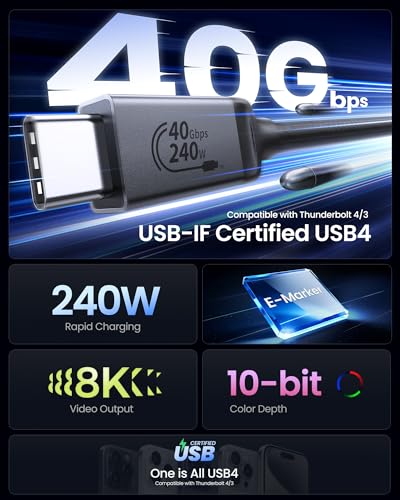 Silkland USB 4 for Thunderbolt 4, 40Gbps 240W 8K, USB-IF Certified, 3.3FT - size: 3.3ft
