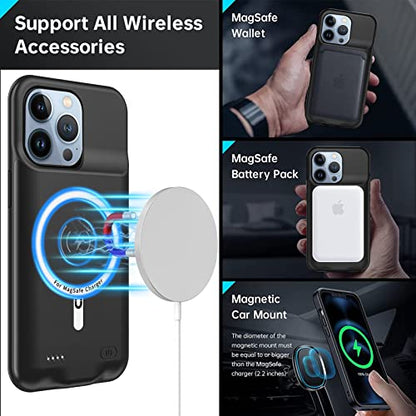Battery Charging Case for iPhone 13 Pro Max, 12000mAh High Capacity Portable Rechargeable Battery Case Qi Wireless Charging with iPhone 13 Pro Max (6.7 inch) Extended Battery Charger Cover(Black) - size: iPhone 13 Pro Max