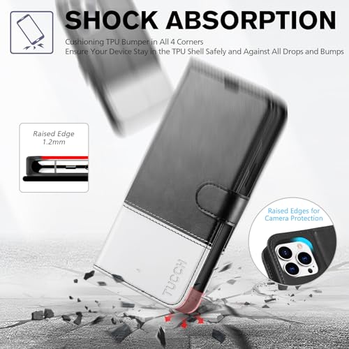 TUCCH Wallet Case for iPhone 13 Pro Max (6.7"), 4 Card Slots, Black & White - color: Black & White