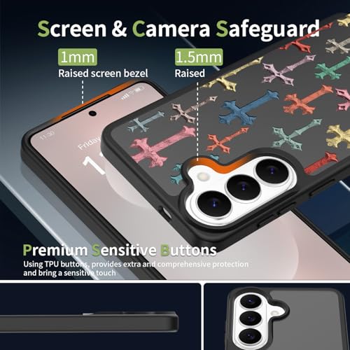 for Samsung Galaxy S26 5G Case: Cute Flowers Floral Design for Girls Women Translucent Matte Slim Soft TPU Bumper Shockproof Silicone Cell Phone Cover (Christian Cross) - color: Christian Cross