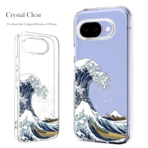 Unov for Pixel 10a Case, Clear with Design, Slim Fit Good Grip, Embossed Phone Case, Shockproof Protective Cover, Raised Camera Protection, Soft TPU, Great Wave - color: Great Wave