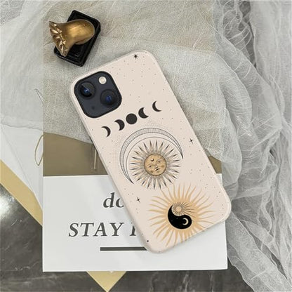 Compatible with iPhone 15 Case,Glossy 2-in-1 Sleek All-Inclusive Dual-Layer Material Soft TPU + PC Back for Sun Moon Phases Yin Yang Space - color: Sun Moon Phases Yin Yang Space-Glossy, size: iPhone 15