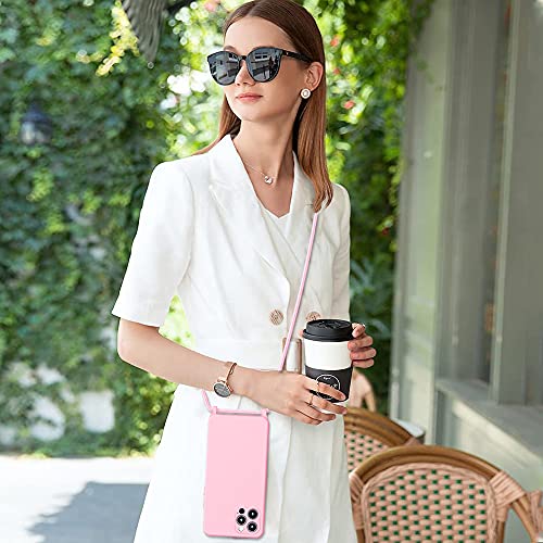 Crossbody Lanyard Strap Case for iPhone 14 Pro Max, Neck Cross Body, Adjustable Holder Removable, Drop Protection Shockproof, Hands-Free Silicone Case 6.7 inch, 150 cm Strap, iP14PM - Pink - color: Pink