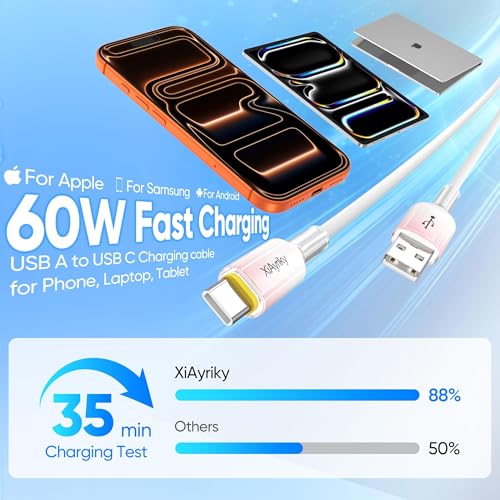 15 FT 5-Pack Super Long USB C Cable, 60W Fast Charging & 480Mbps Data - color: Pink, size: 15Feet
