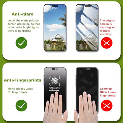 Matte Privacy Glass Screen Protector for iPhone 14 Pro/15/16