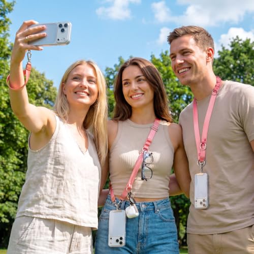 takyu Multifunctional Phone Lanyard, 3 in 1 Cell Phone Detachable Adjustable Crossbody Strap & Neck Lanyard & Wrist Lanyard with 2x Tether Tab for Most Smartphones, Outdoor Travel Essential Pink - color: Pinkx1
